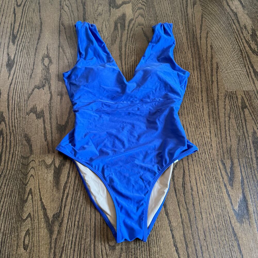 Summersalt Womens Solid Blue One Piece Swim Suit Size 6 V Neck High Cut Leg